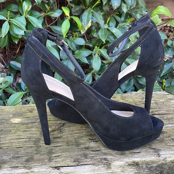 Marc Fisher Black Suede Mary Jane Peep Toe High Heels Women's 8 1/2 M - Picture 6 of 15